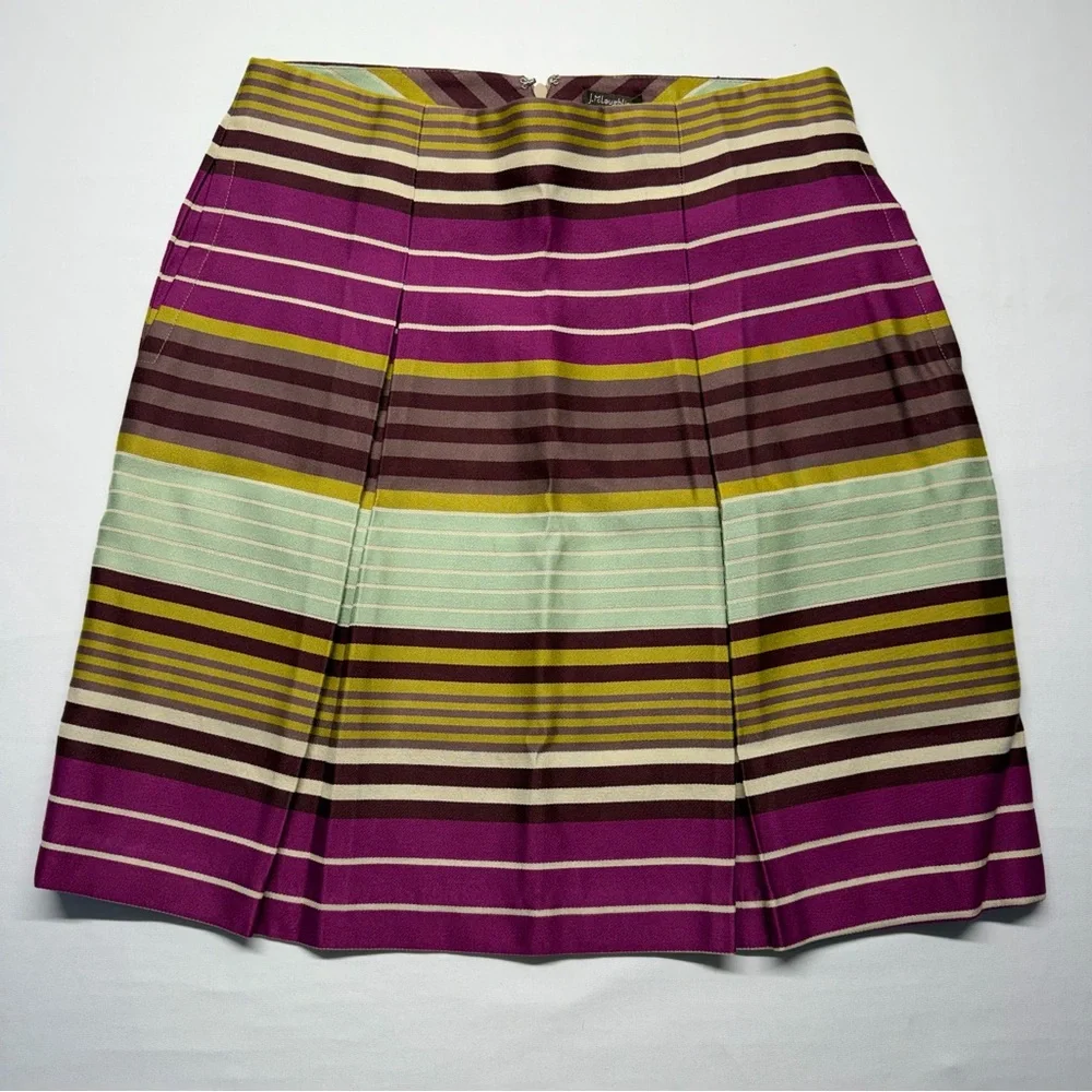 J. McLaughlin Skirt Striped Pleated Pockets 8 Purple Multi‎ Womens Career Preppy